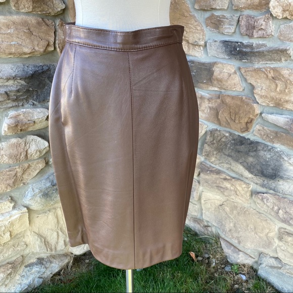 Vintage Dresses & Skirts - Vintage Brown Leather Skirt